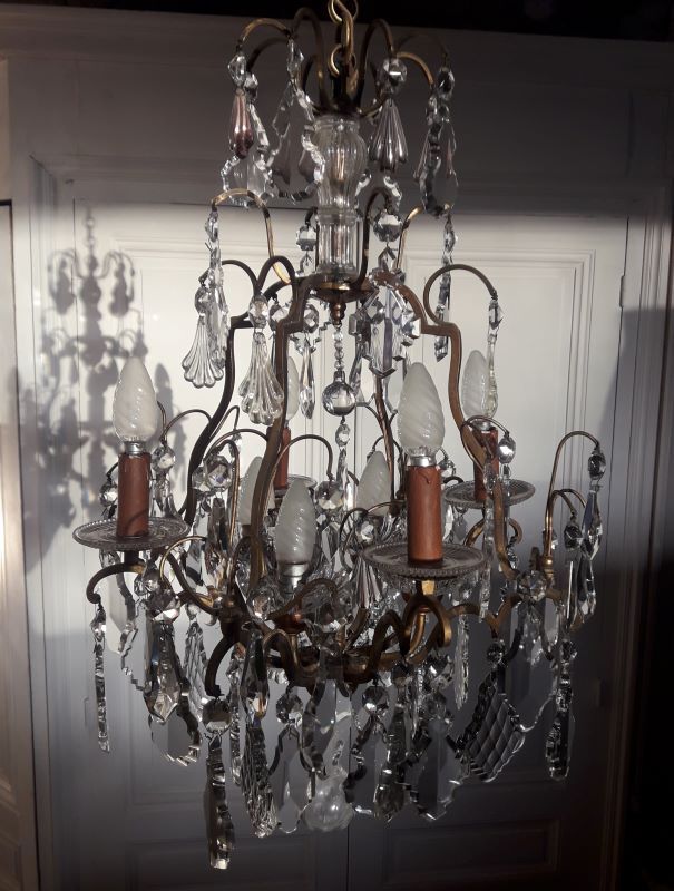 Louis XV-style bronze cage and crystal Baccarat chandelier
