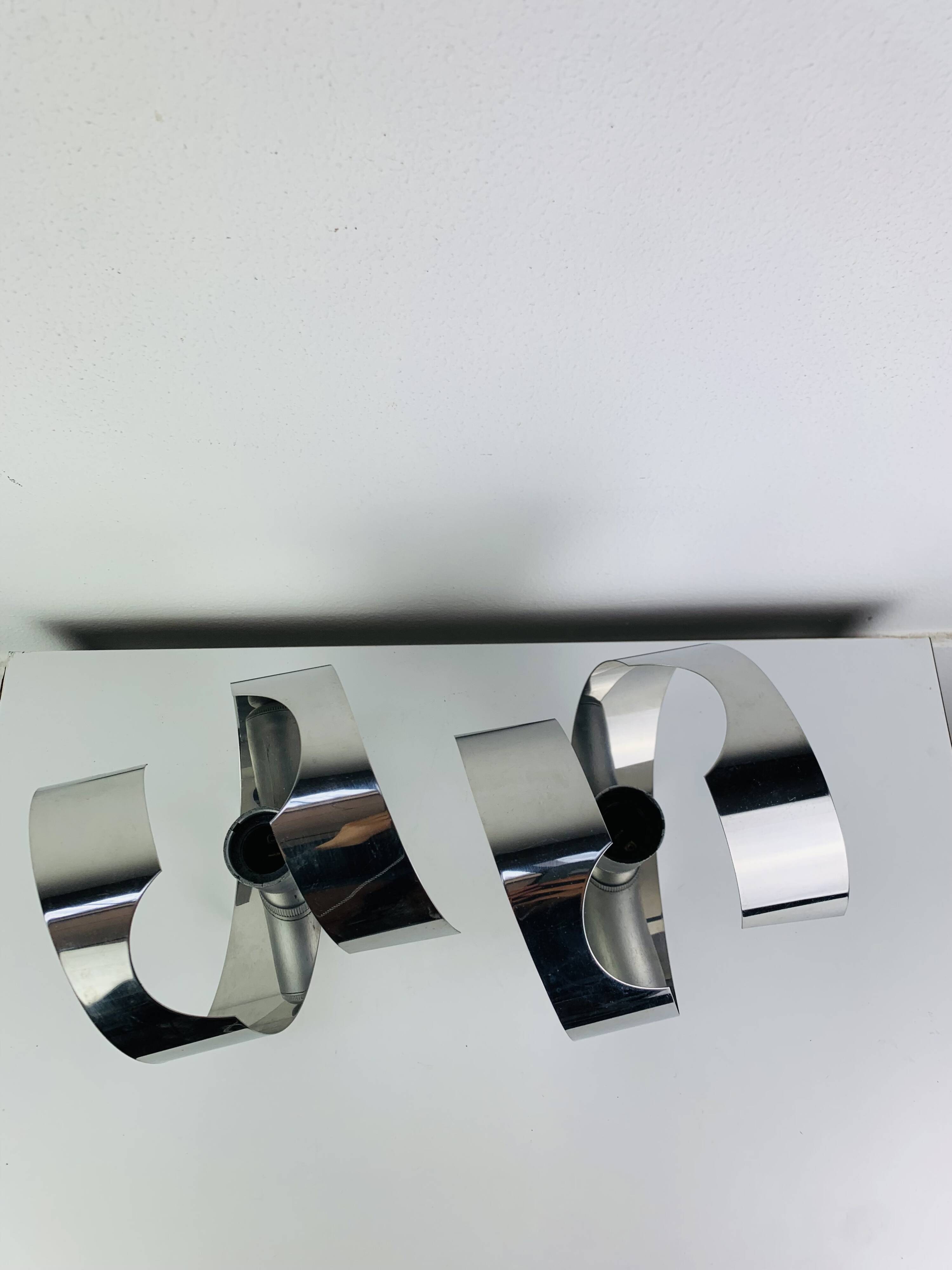 Pair of chrome spiral wall lights from the seventies/Space Age, 1970s.