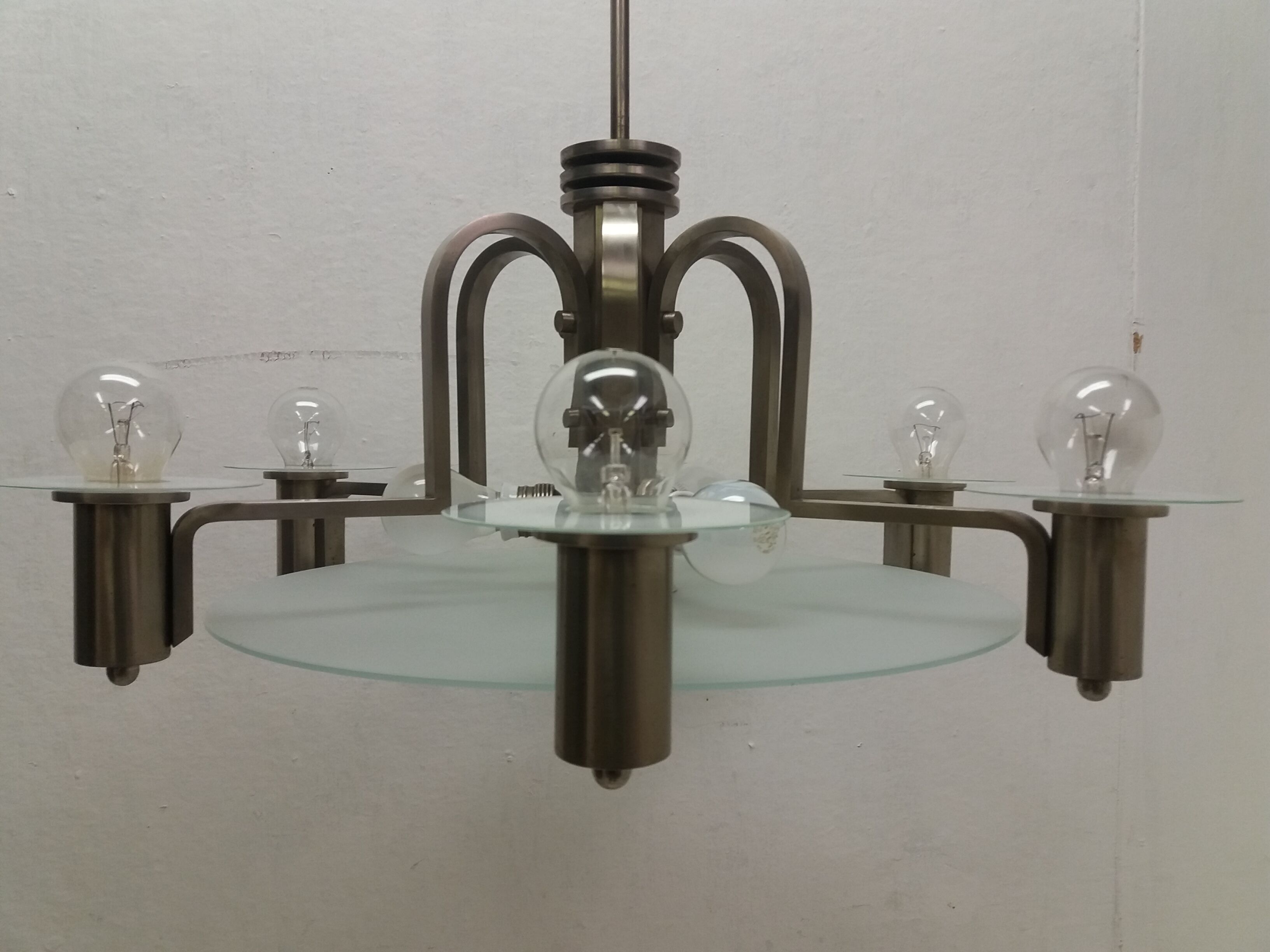 1930 Art deco Metal chandelier Functionalism, Czechoslovakia