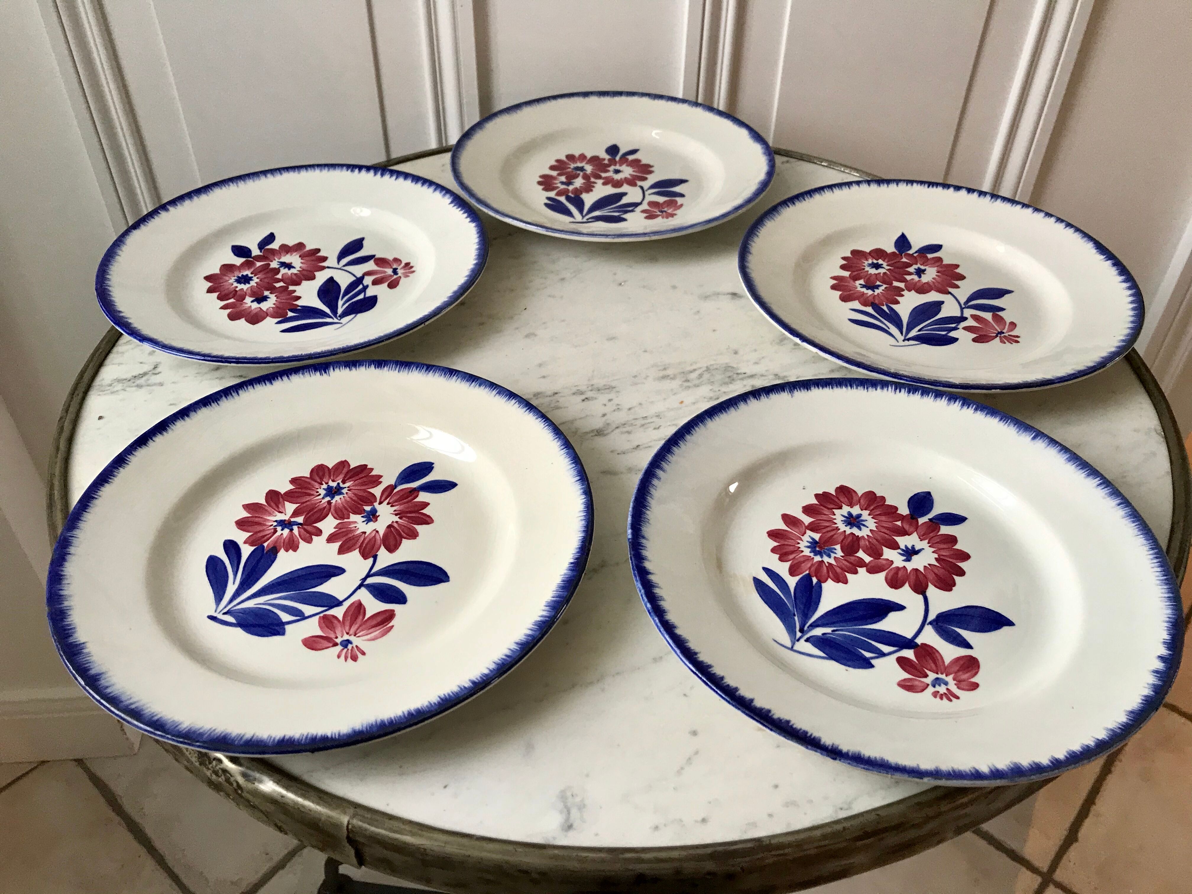 Set of 5 dessert plates gien model "cancale" 40s