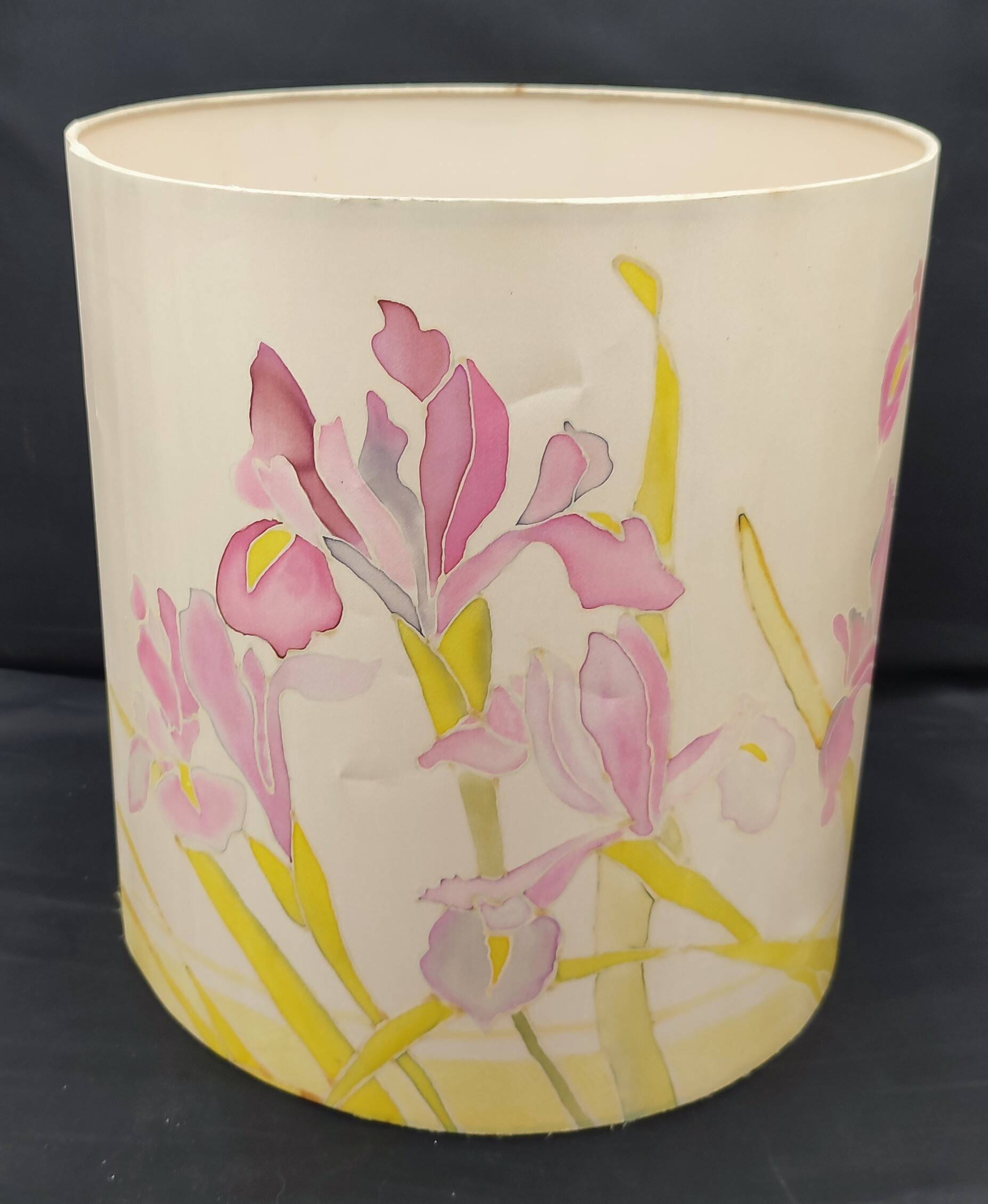 Hand-painted silk art lampshade Decor Iris Signed piece