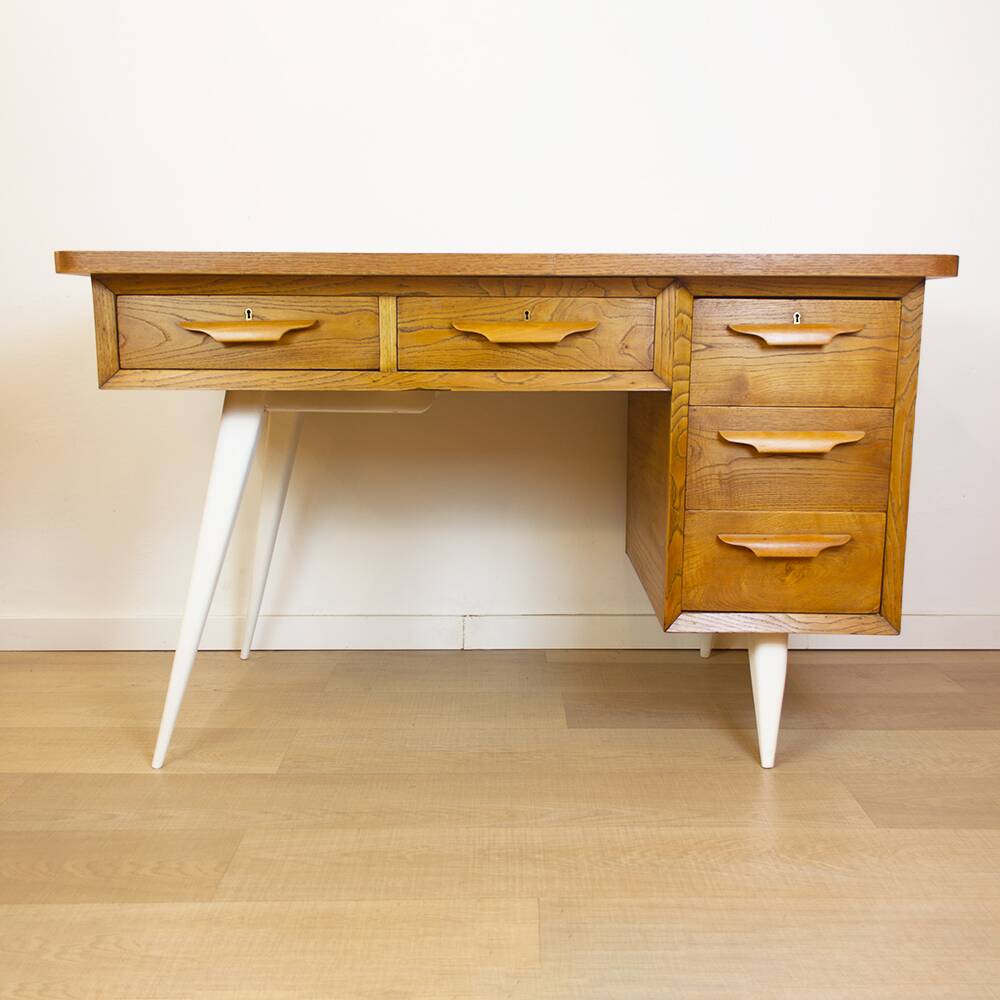 Bureau en chêne du milieu du siècle, Espagne, années 1950