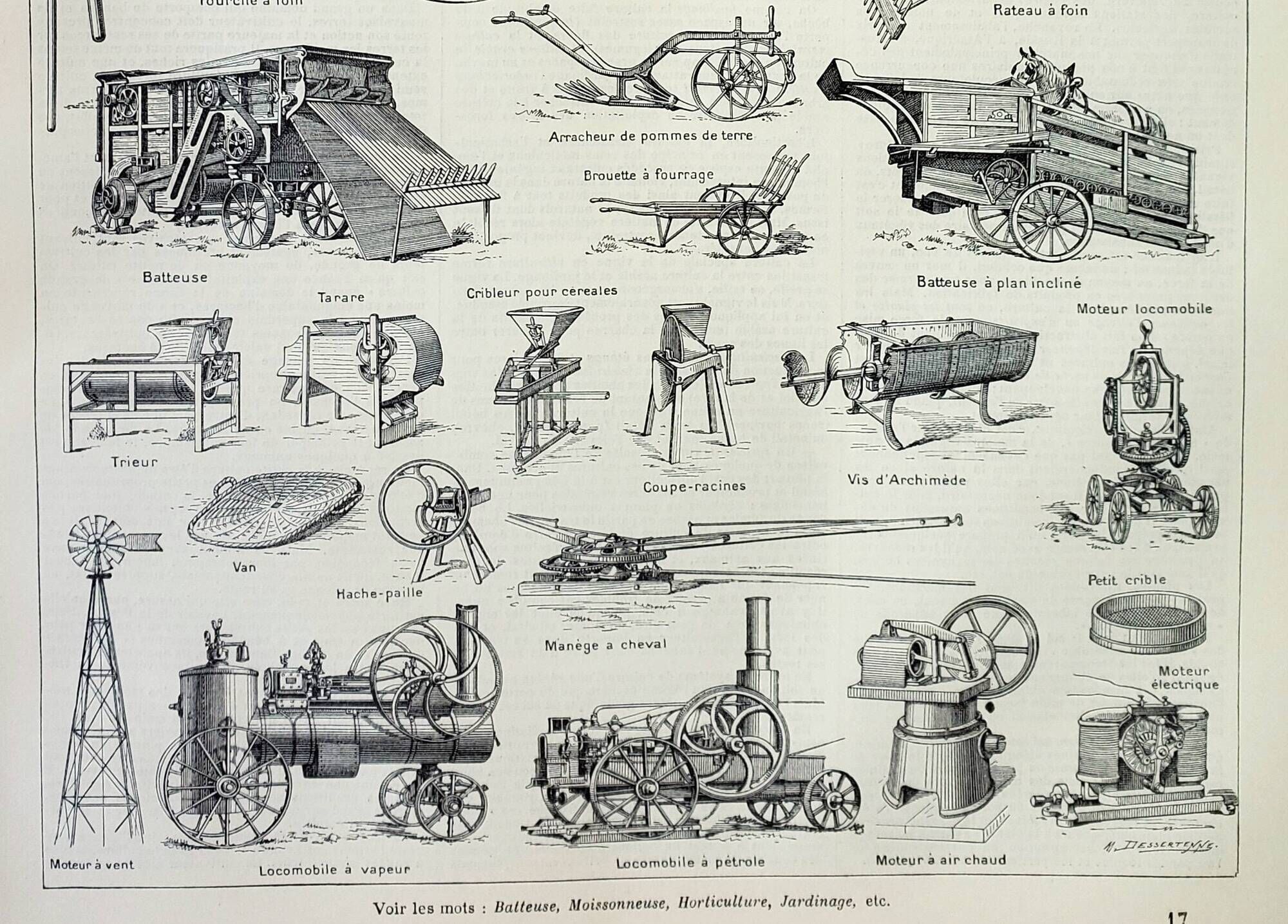 Old engraving 1898, Agriculture (harvest), farm, tools • Original and vintage lithograph