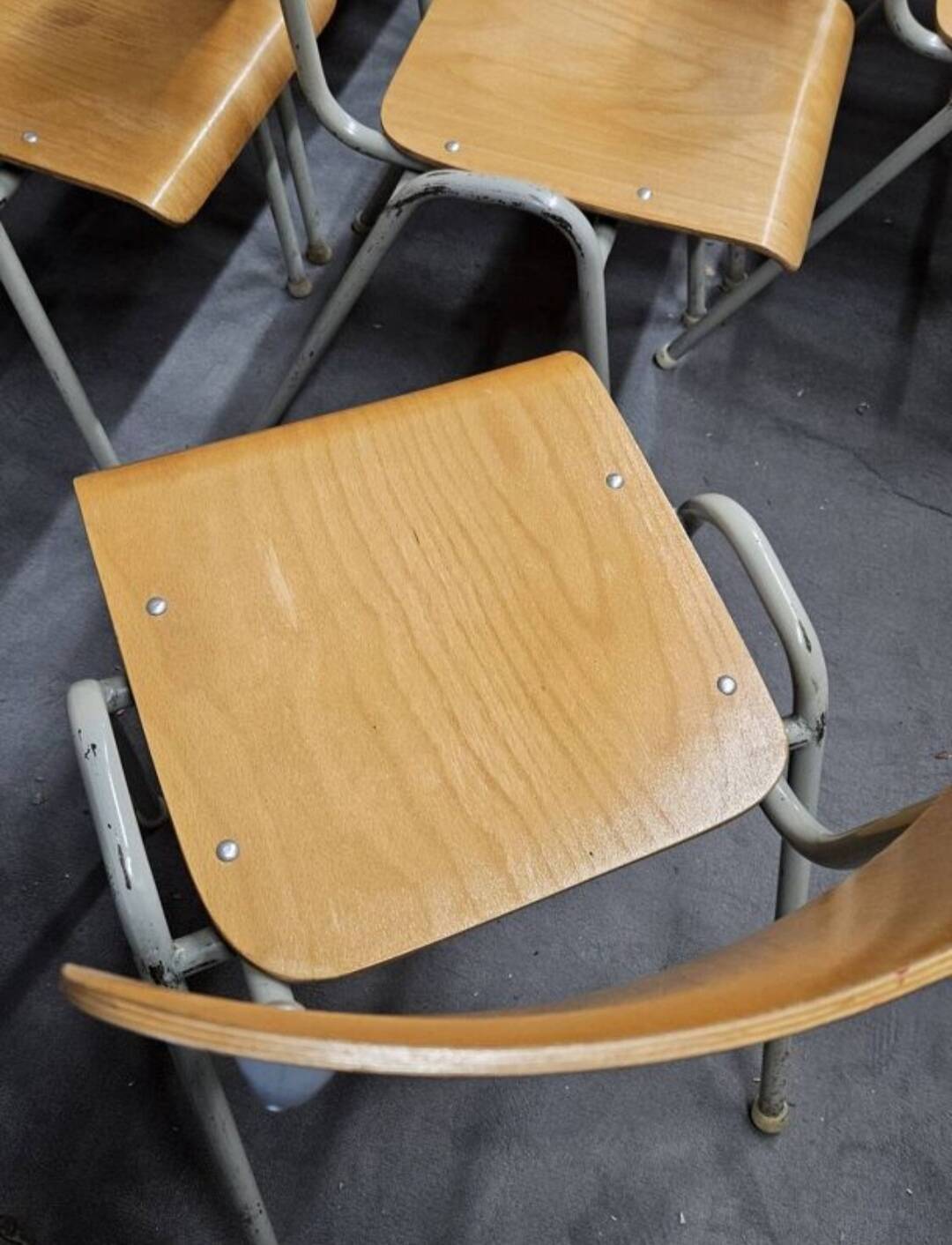 Lot of 18 vintage stackable bistro chairs from the 1970s