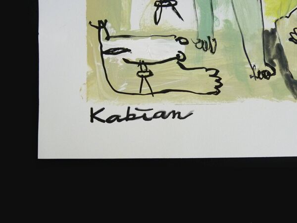 Technique mixte Art brut/Art figuratif/Art singulier signé Kabian 65X50 cm