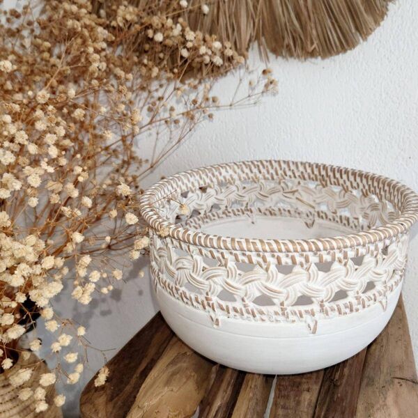 Bol en Bois avec Détails en Rotin - lot de 3