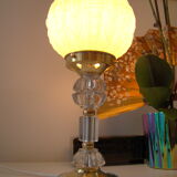 Lampe art déco rose pied en cristal taillé
