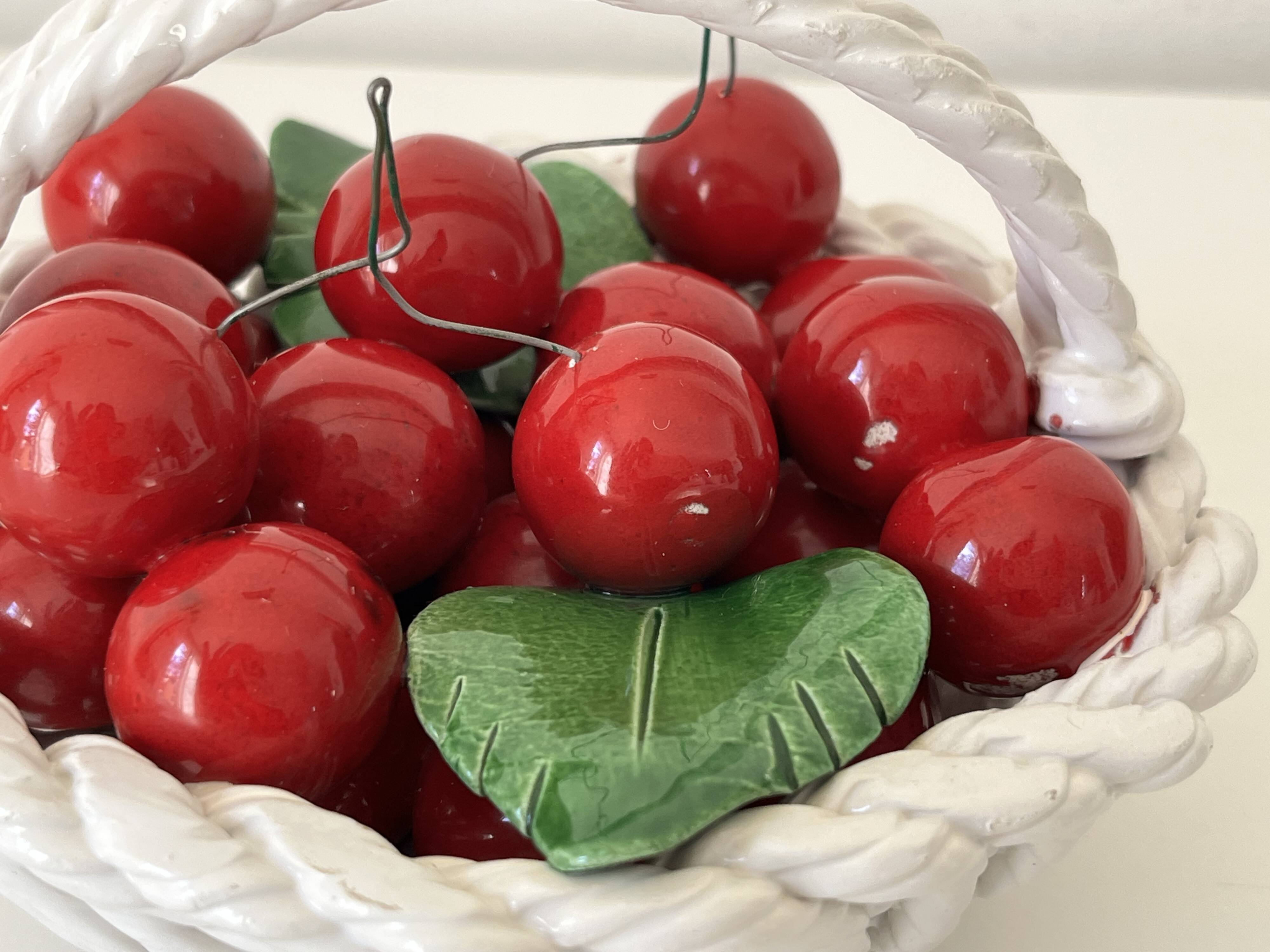 Italian ceramic cherry basket signed Bassano – Vintage