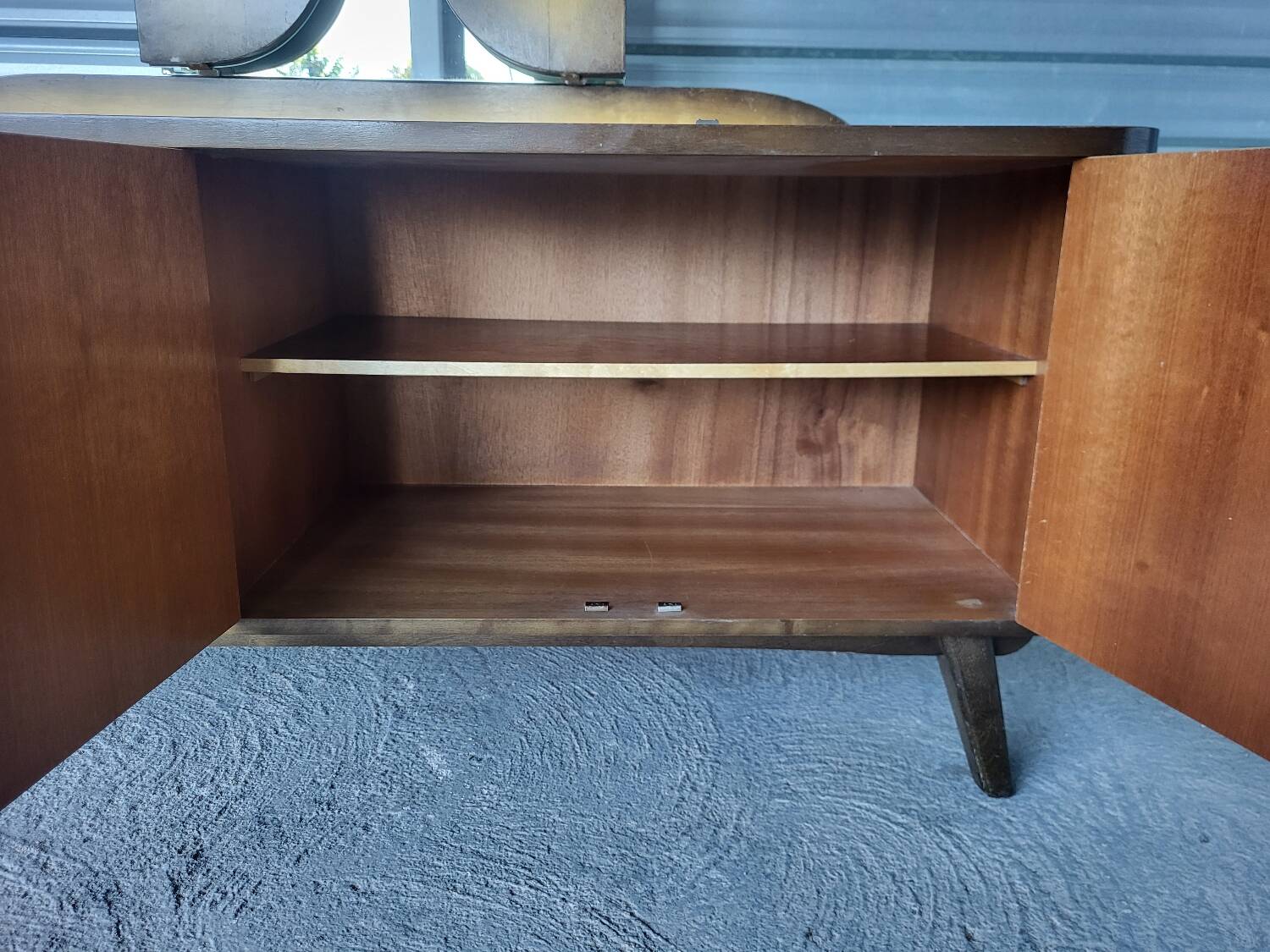 Vintage Scandinavian style dressing table, chest of drawers, triptych mirror and bedside table