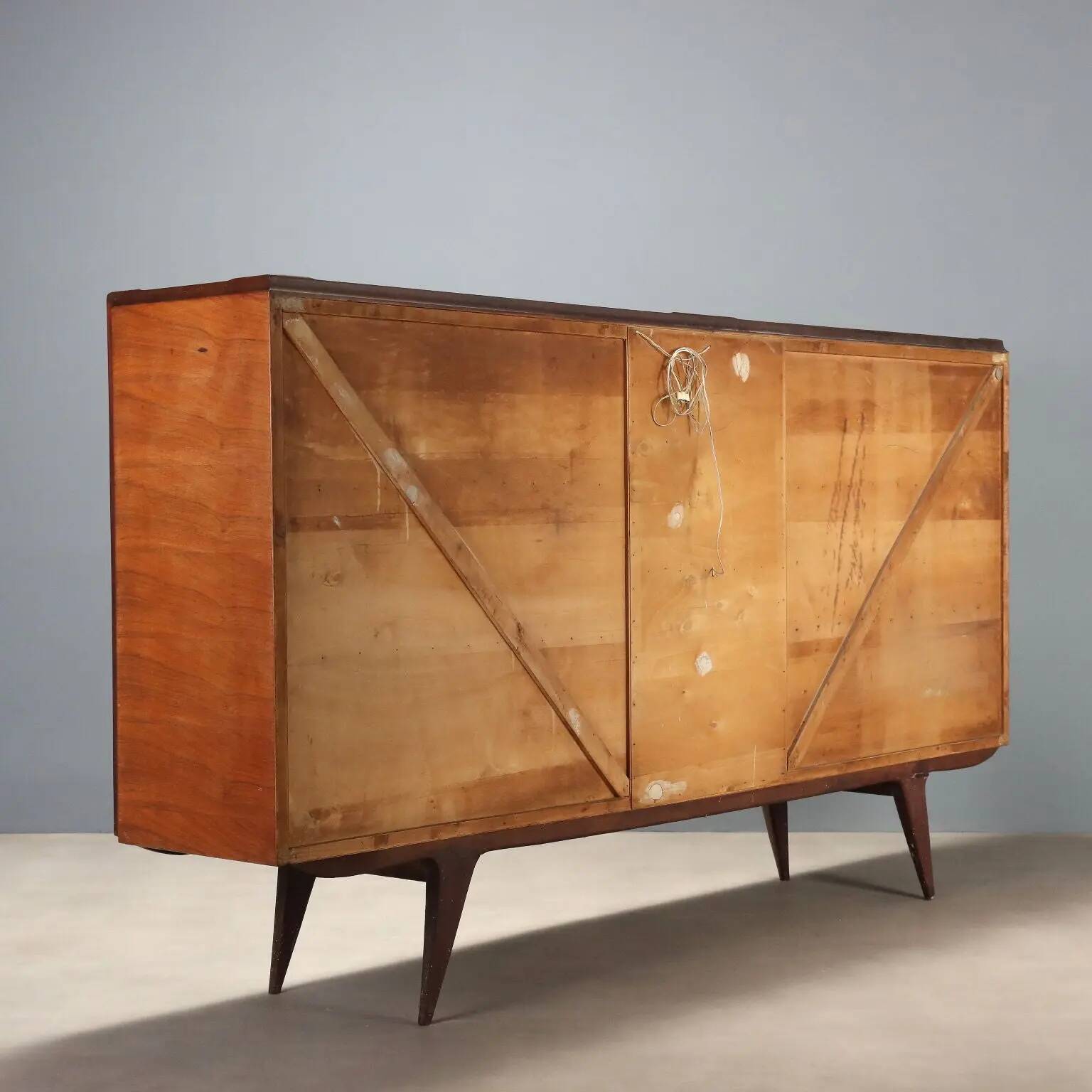 Vintage mahogany sideboard with bar compartment, 1950s-60s design.