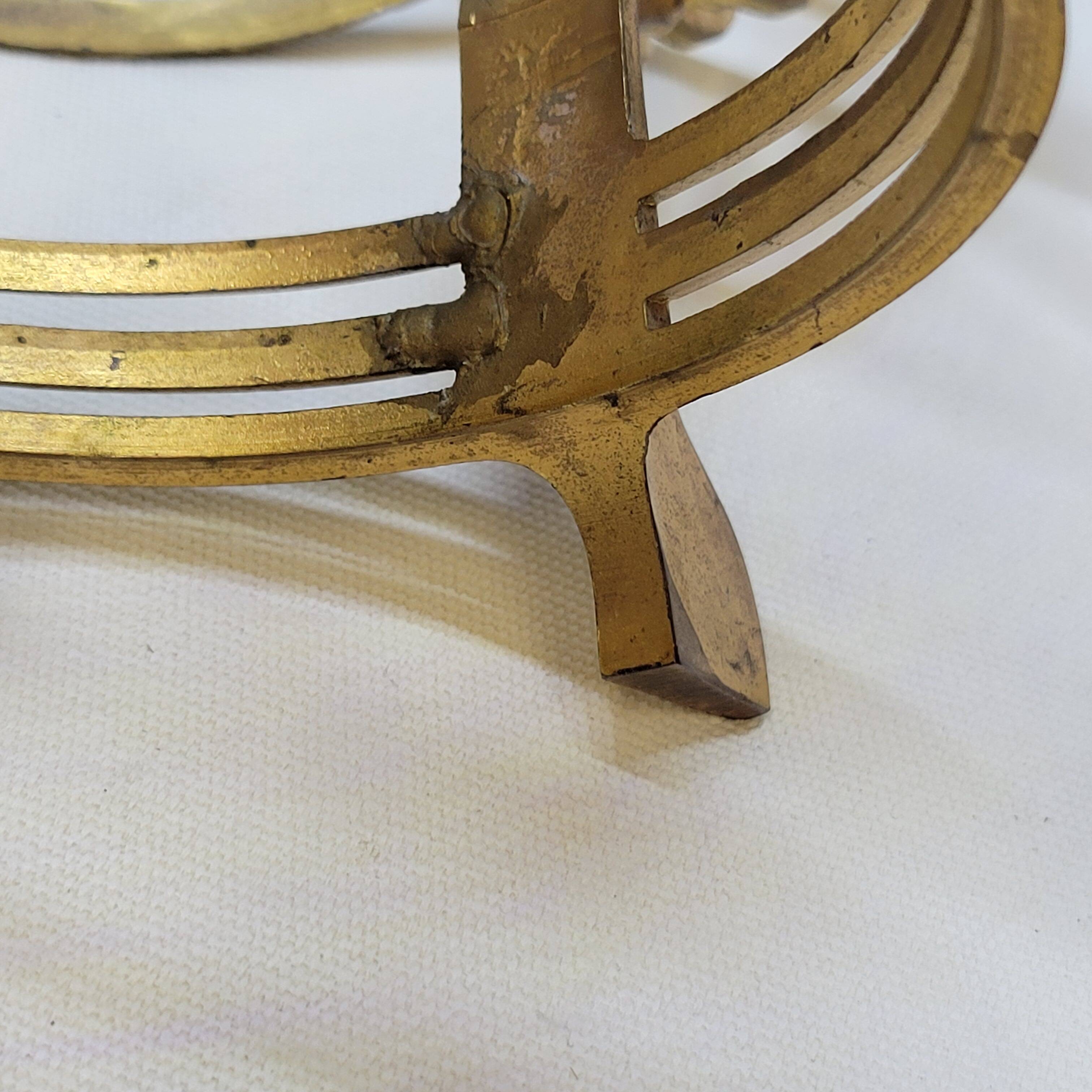 Antique gold metal and cobalt blue glass centerpiece planter