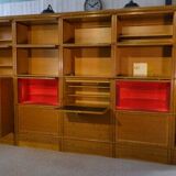 Modular furniture set by Pierre Cruege for Martin Dupuis in light oak, 1960