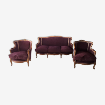 Set of 2 armchairs and 1 bench Louis XV-style