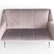Italian velvet sofa in grey with black lacquered brass legs.