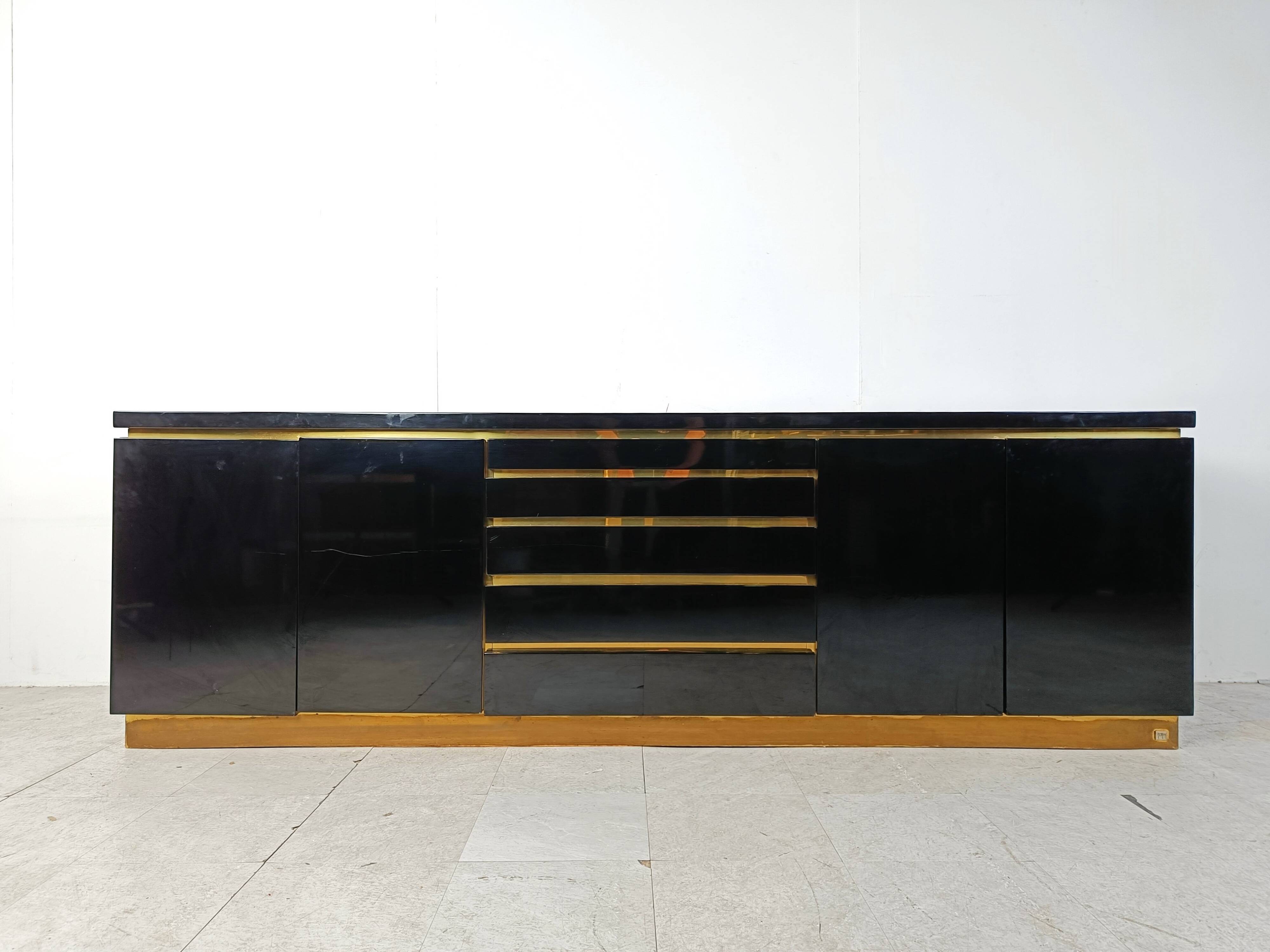 Brass and lacquer sideboard by Jean Claude Mahey, 1970s