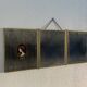 Vintage 1900 triptych mirror, golden barber woman - 27 x 67 cm