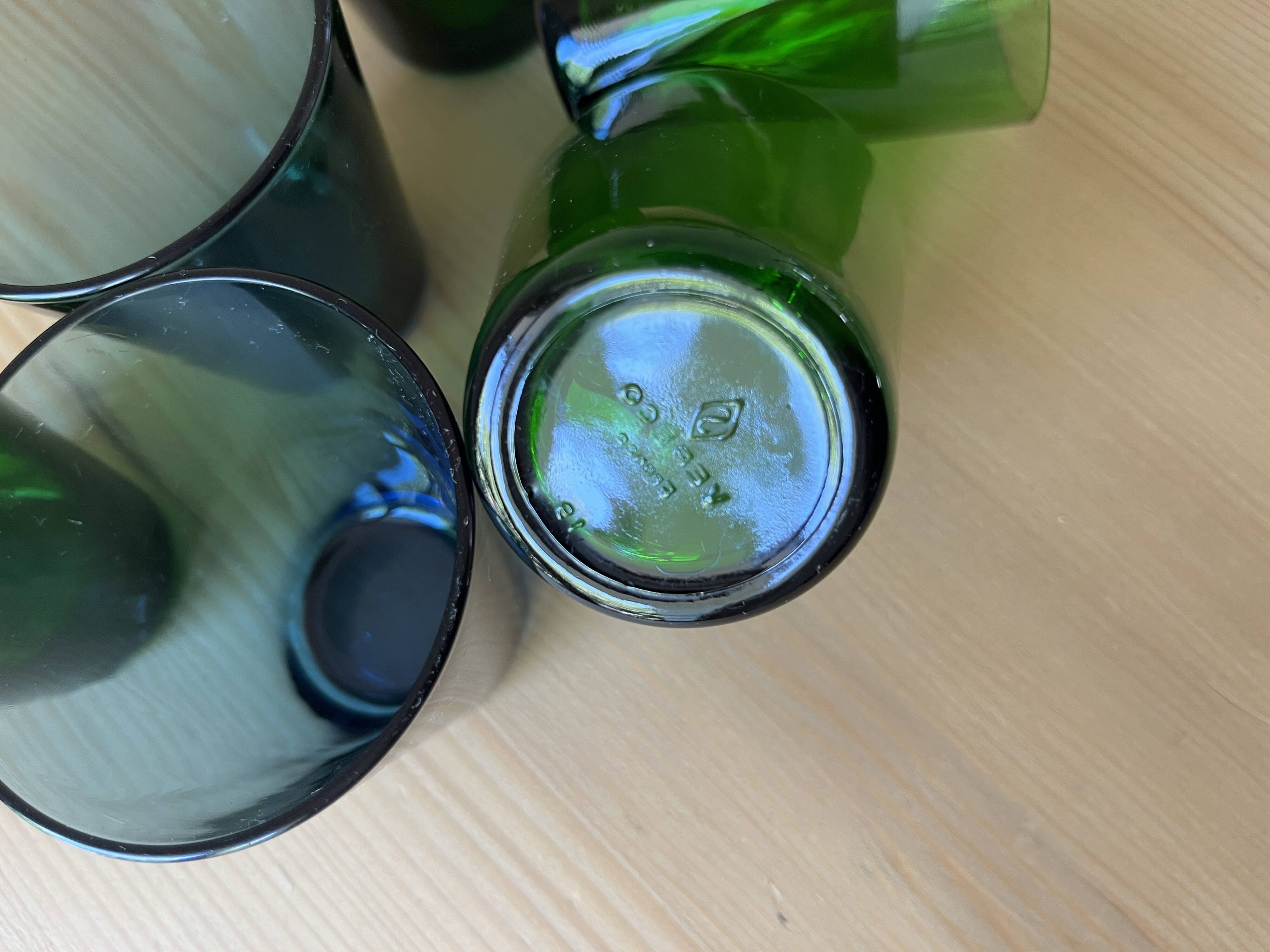 6 verres Vereco verts et bleus Vintage