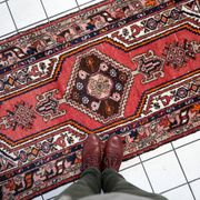 Handmade vintage Persian Hamadan rug 93cm x 196cm 1970s
