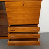 High sideboard, display cabinet and secretary, Scandinavian in teak, France around 1960.