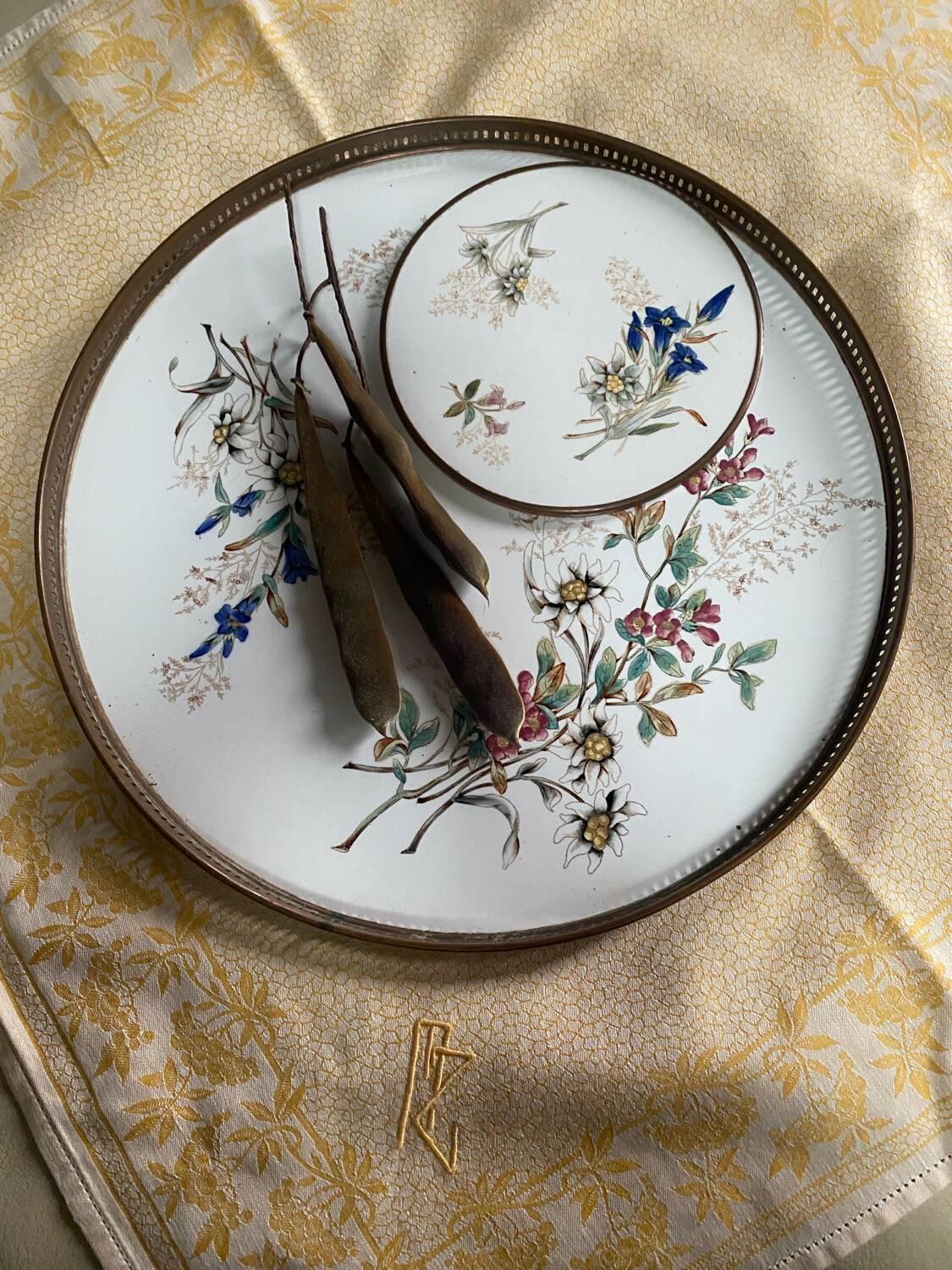 Ancient ceramic platter and bottle coaster