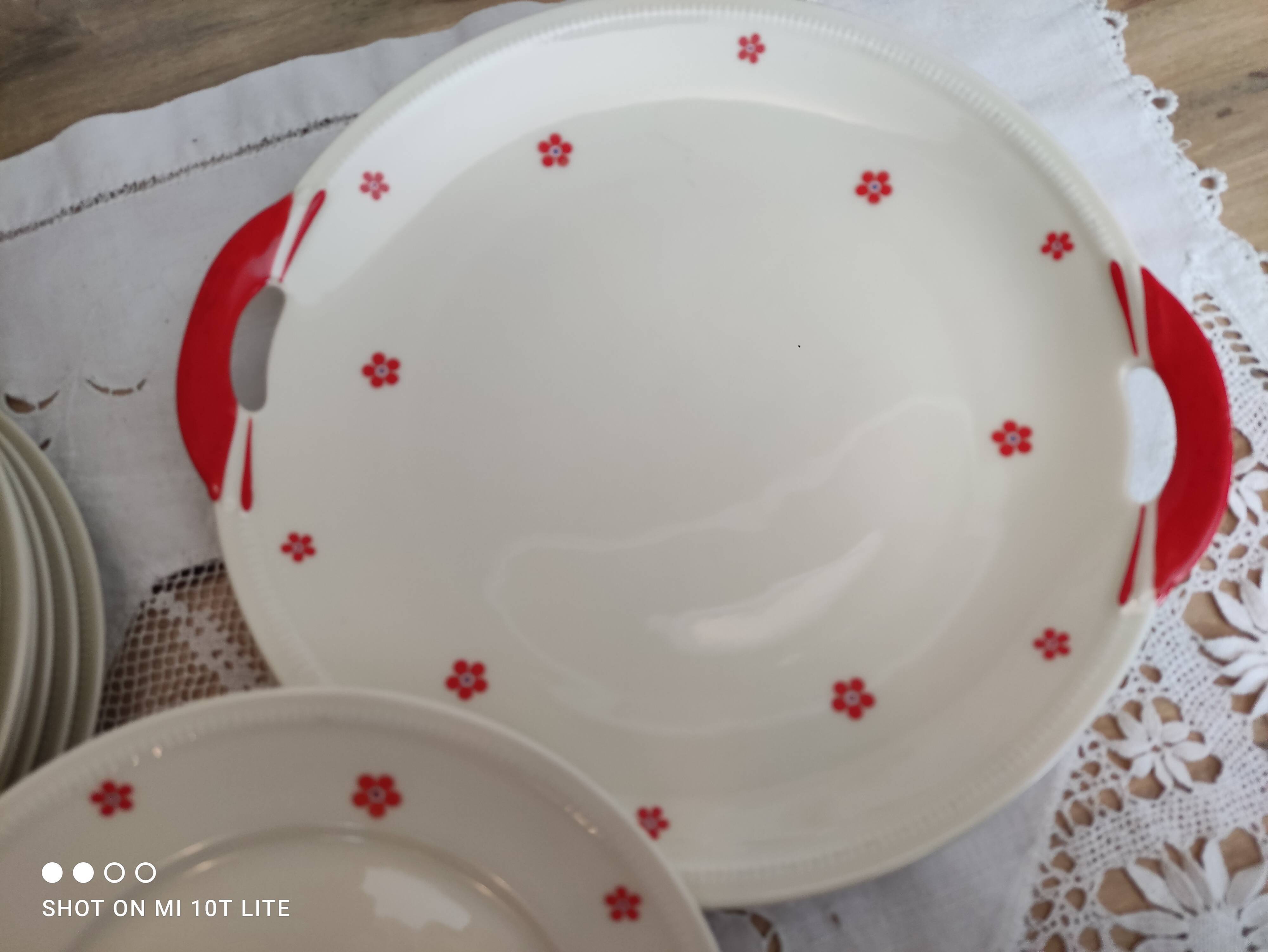 Dessert service 11 pieces in beige Bavaria porcelain with small orange flowers