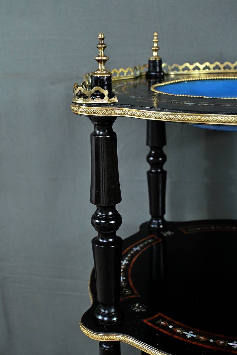 Blackened wooden stool, "Portrait of Louis XVI", Napoleon III - 19th century