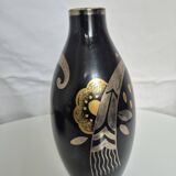 Vase Art Déco en céramique noire et or – Boch Frères Belgique 1930