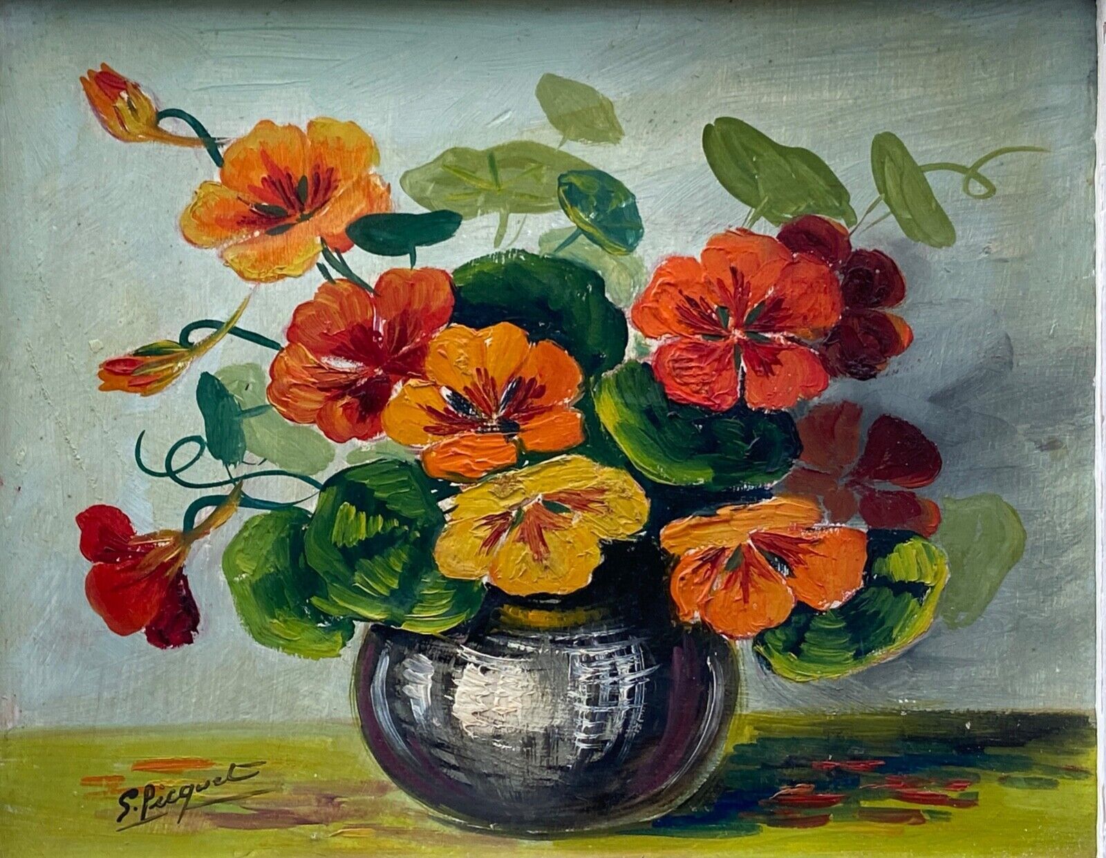 Oil on panel by S.Picquet bouquet of flowers still life XXe