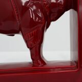 Paire de serre-livres en céramique émaillée rouge en forme de bœuf Bison de style Art Déco, Belgique