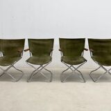 Set of 4 mid century modern green canvas folding armchairs