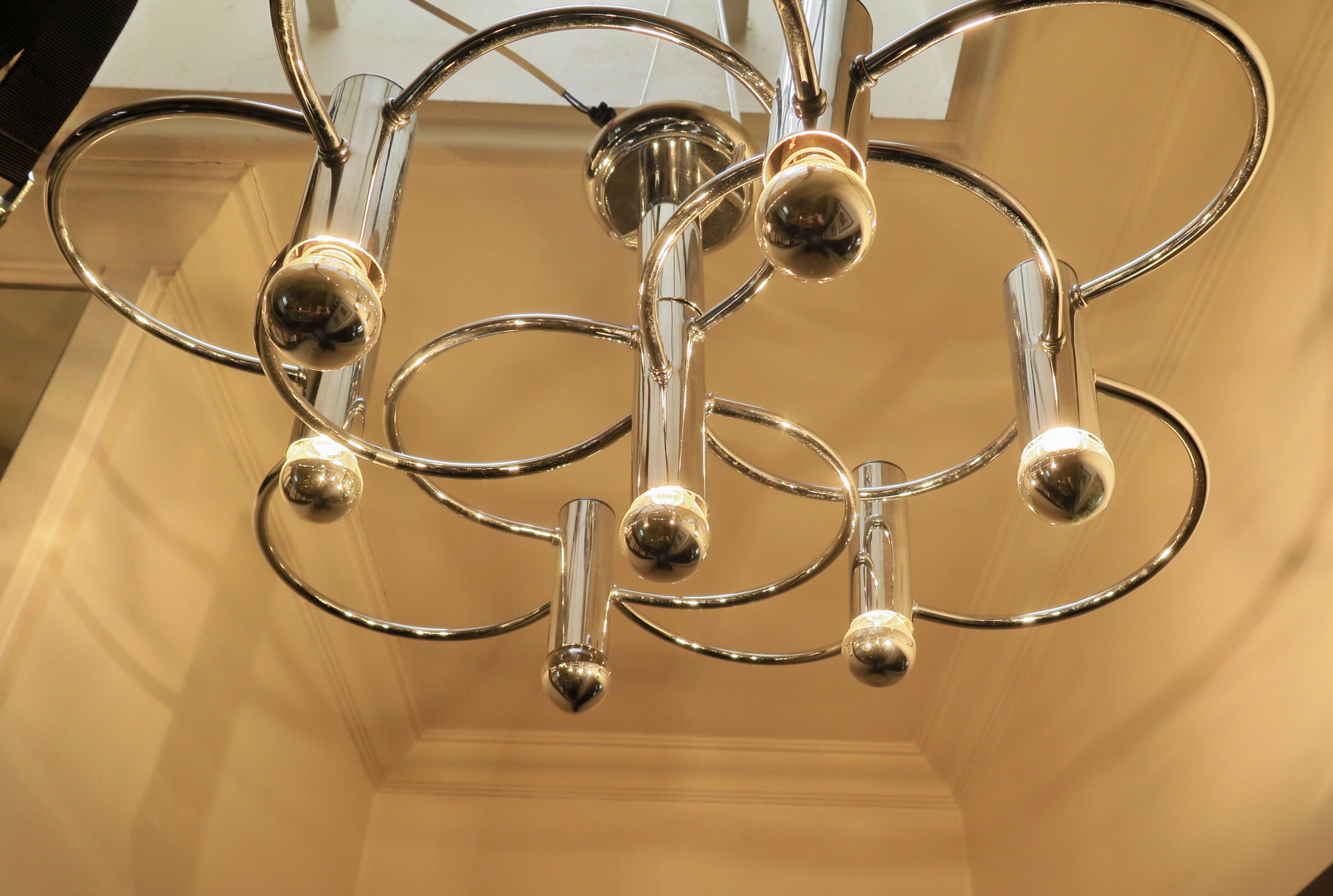 Sciolari chrome metal ceiling light with 8 light sources.