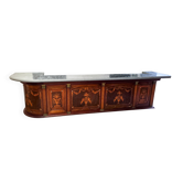 Large early 20th century inlaid wood bar counter - 410cm