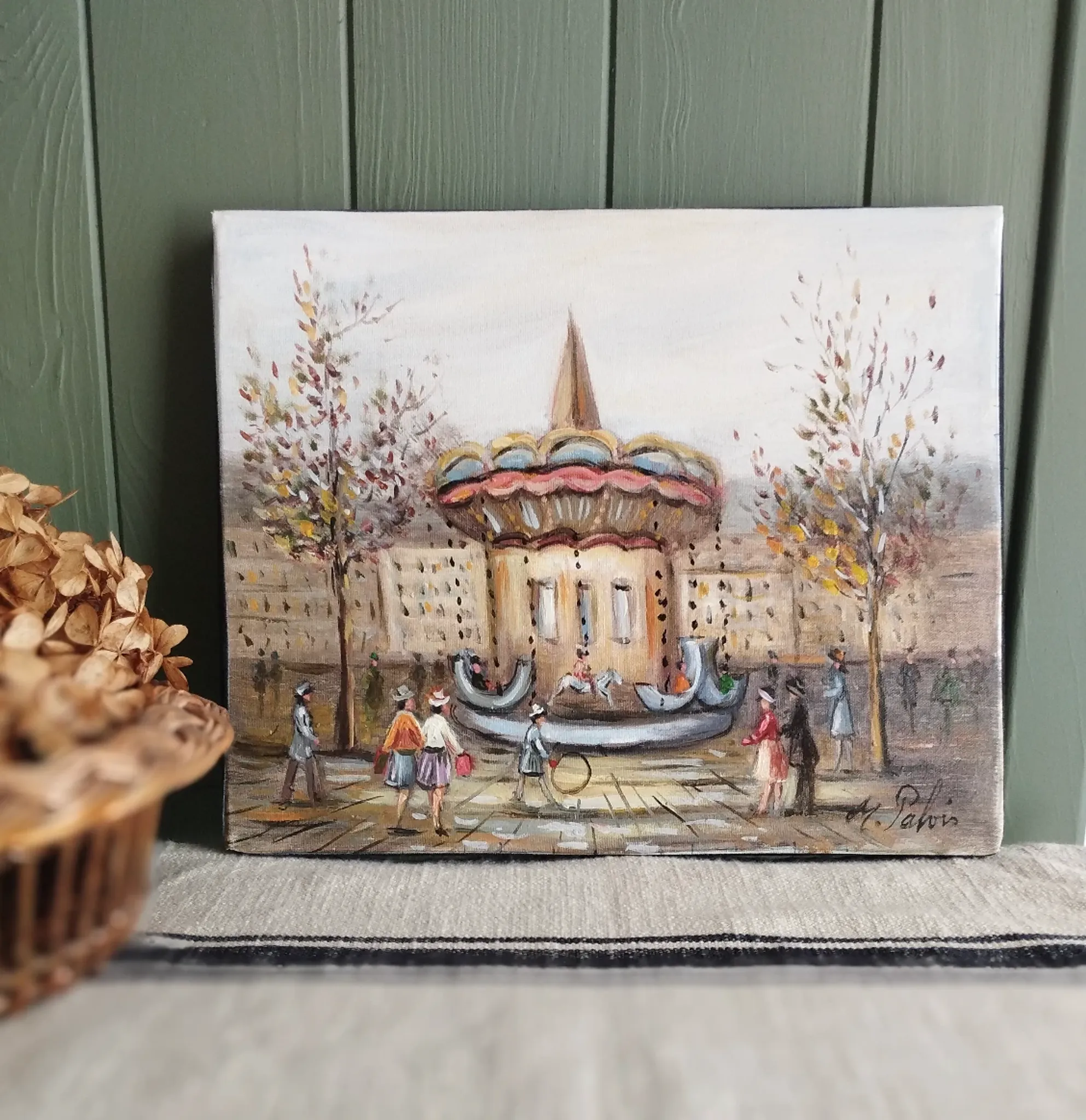 Michel Pabois - At the Paris Carousel - Oil on canvas signed.