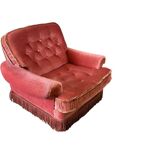 Set of 2 vintage old rose armchairs with fringes.