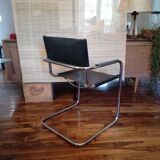 Black leather cantilever armchair