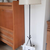 Black tripod floor lamp, magazine holder with scoubidou , vintage , 50s