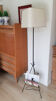 Black tripod floor lamp, magazine holder with scoubidou , vintage , 50s