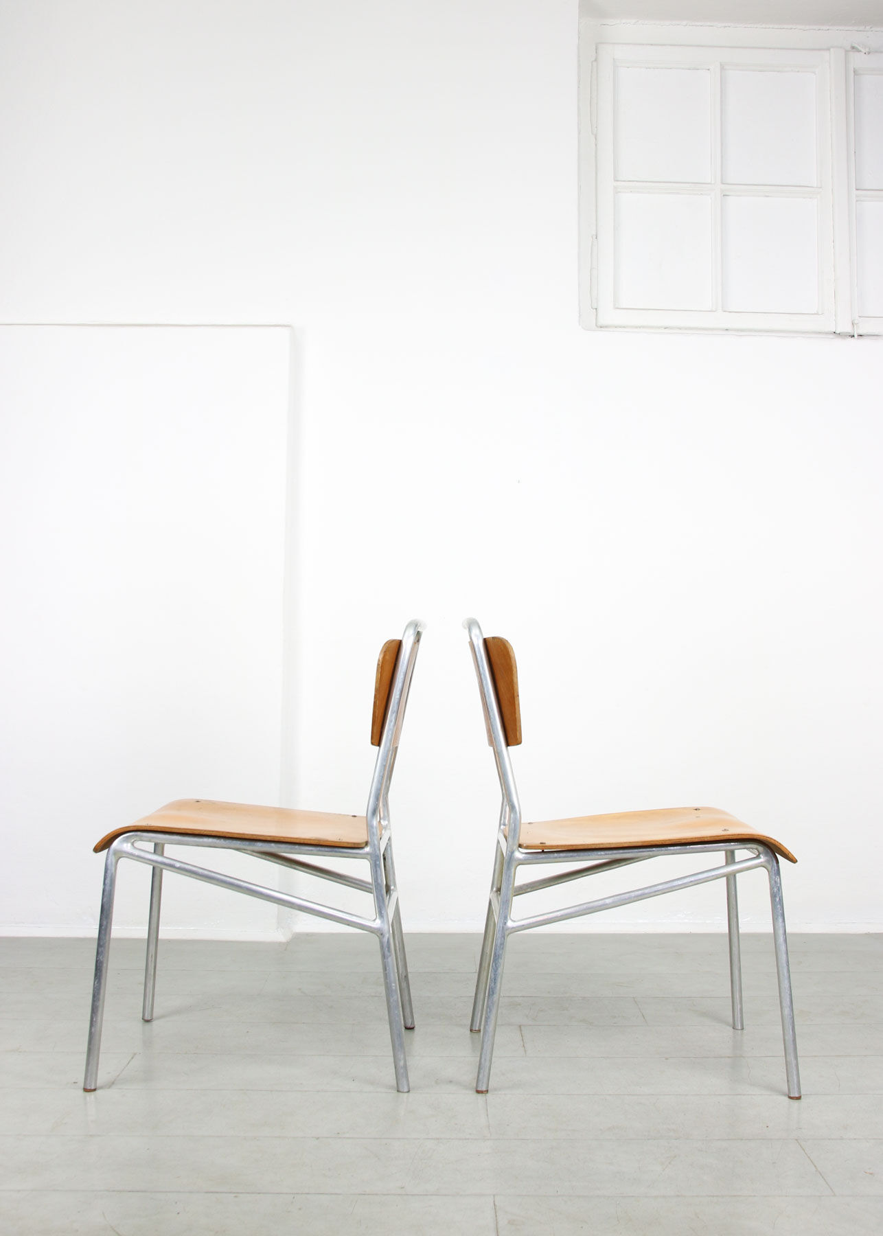 Mid-century Plywood Aluminum Chair, set of 2