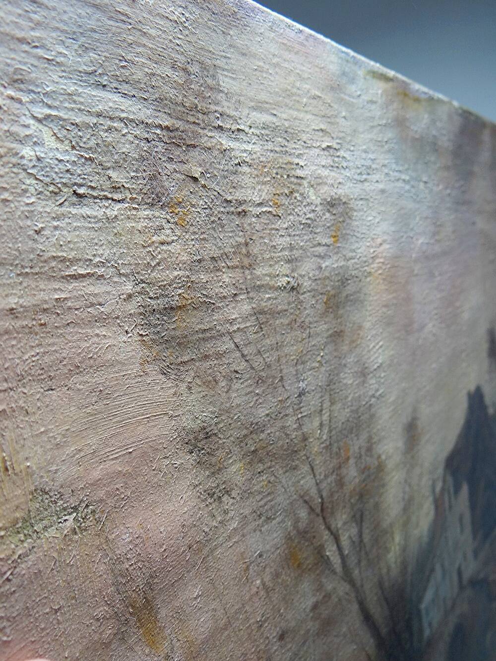 Large painting farm on pond old 19th century signature oil on linen canvas