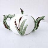Vintage ceramic tea set barbotine duck reeds hand painted