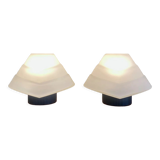 Pair of lamps in opaline glass and metal, 1980