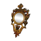 Antique Italian Polychrome Carved Wooden Mirror
