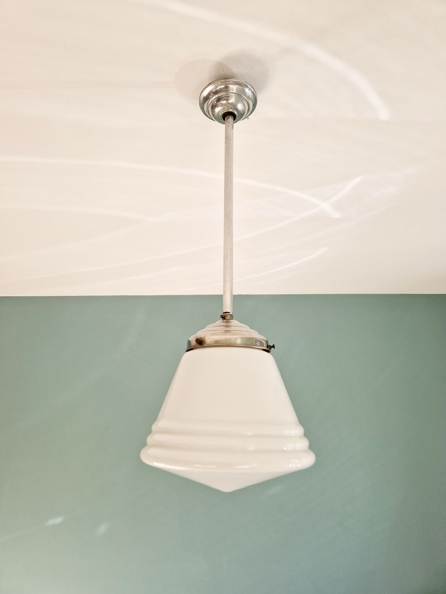 Art Deco pendant lamp in conical white opaline, 1920s-30s