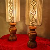 Pair of vintage lamps in woven cotton wood, scandinavian style, 31x11 cm