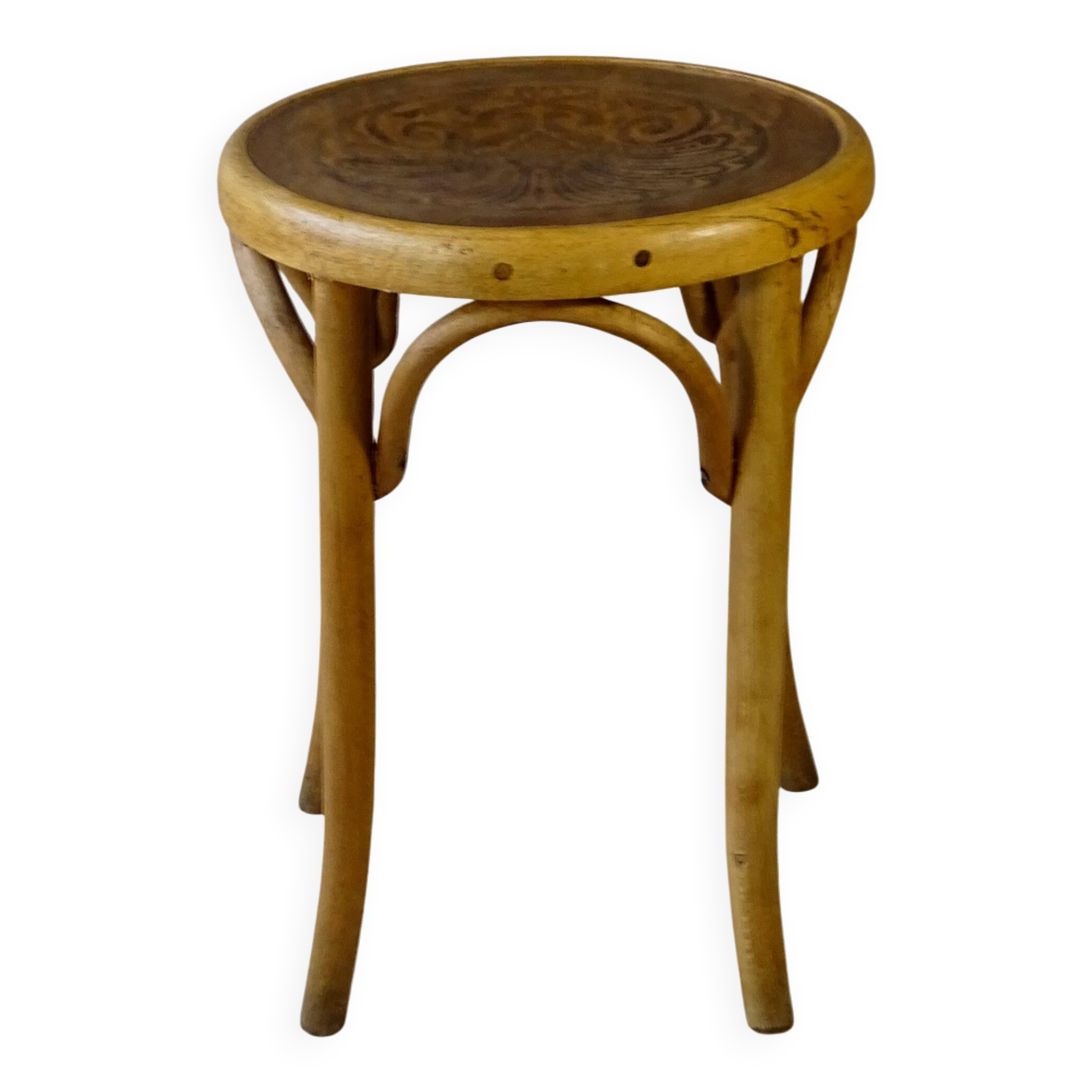 Bistro stool, wooden seat 1930 Fischel France