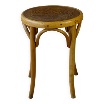 Bistro stool, wooden seat 1930 Fischel France
