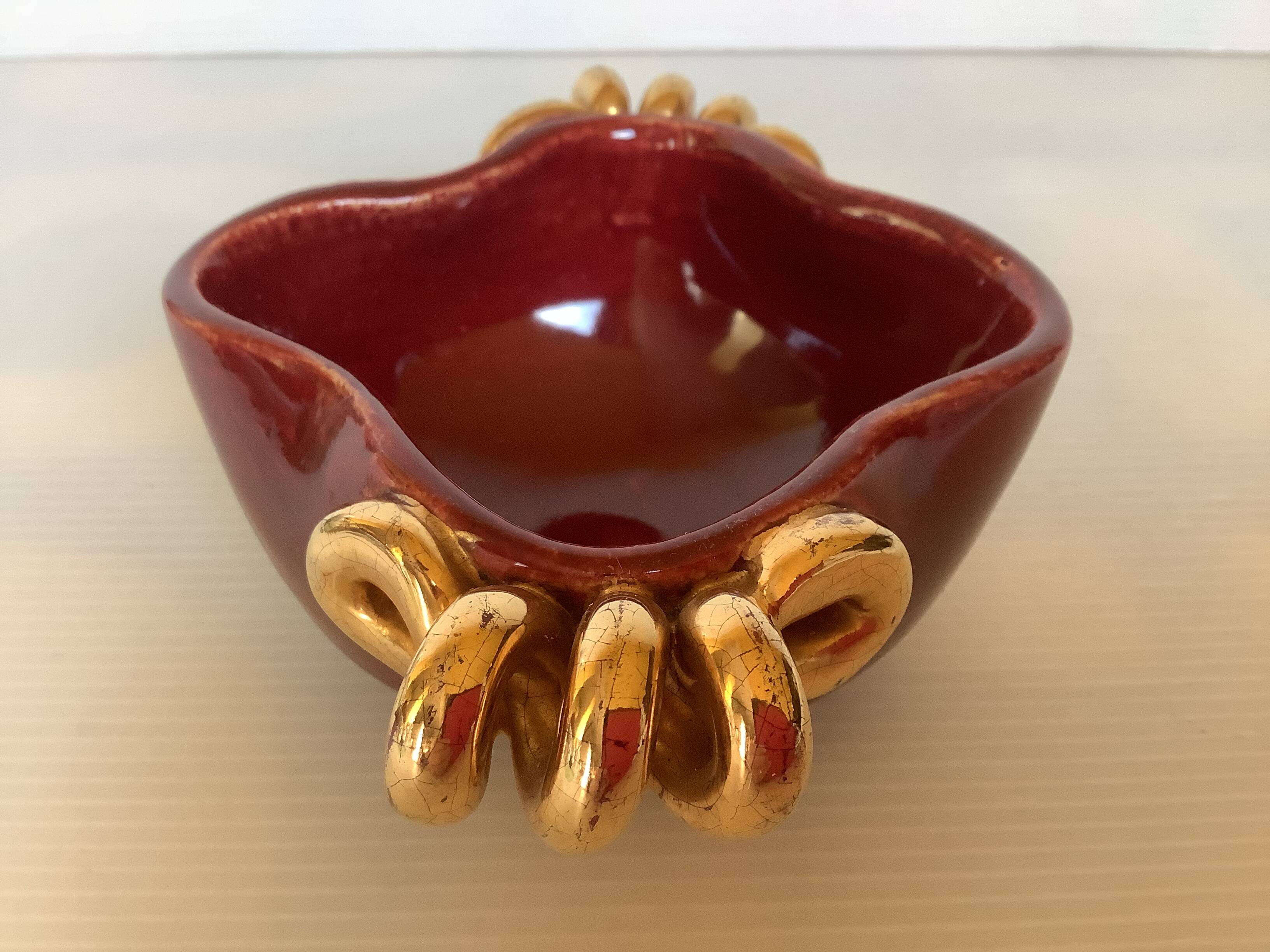 Burgundy and gold ceramic ring