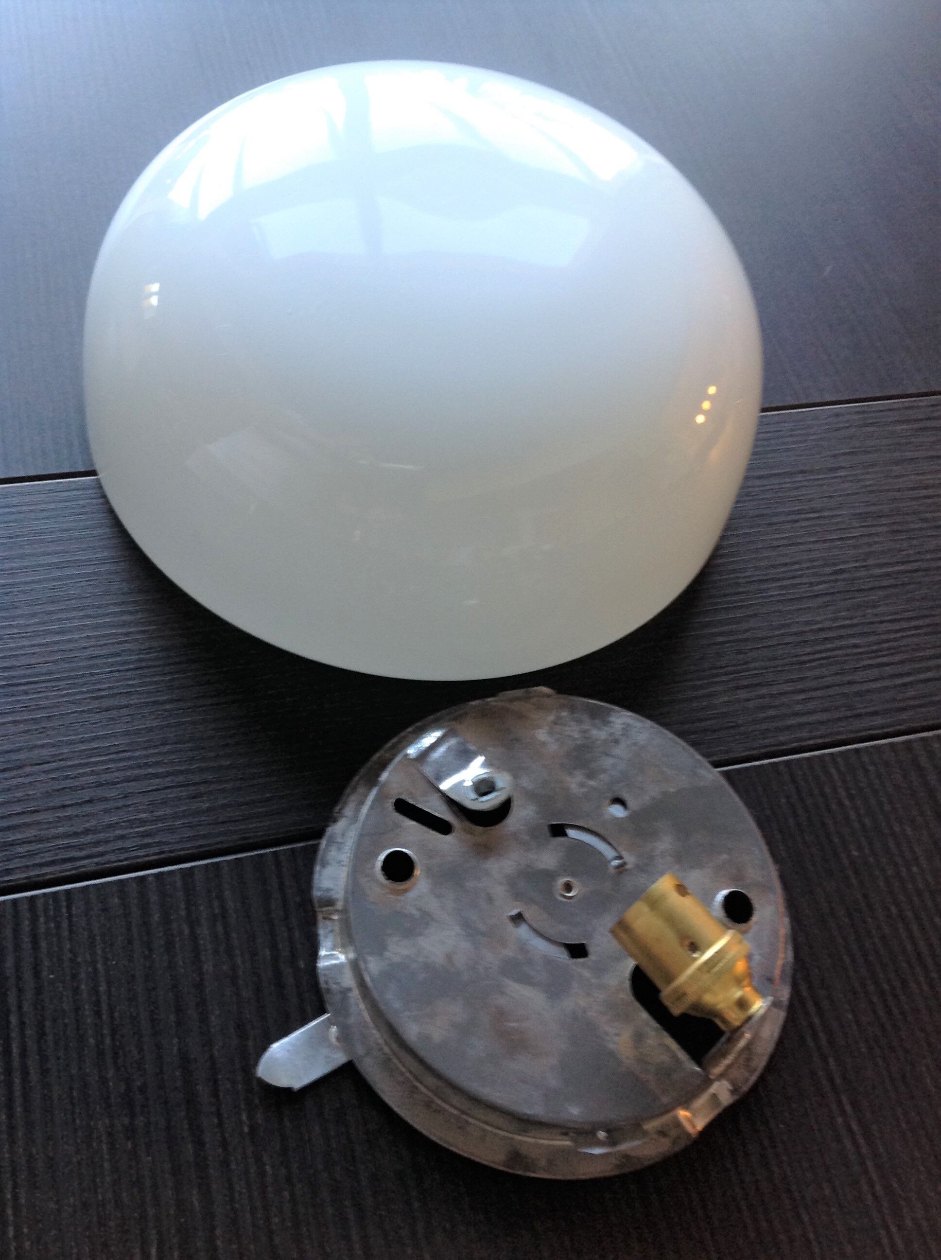 Half moon ceiling lamp in vintage white opaline 60s/70s