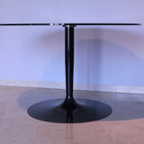 Round table in mirrored black glass, Italia1980s signed Calligaris