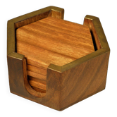 Wooden and brass coasters